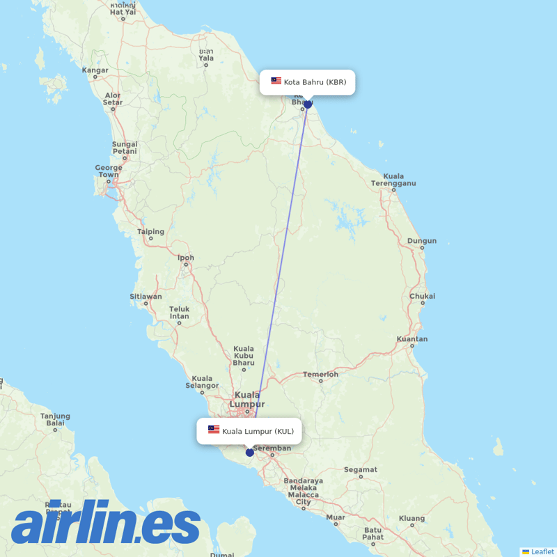 Malaysia Airlines from Sultan Ismail Petra destination map