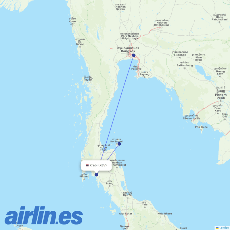 Bangkok Airways from Krabi destination map