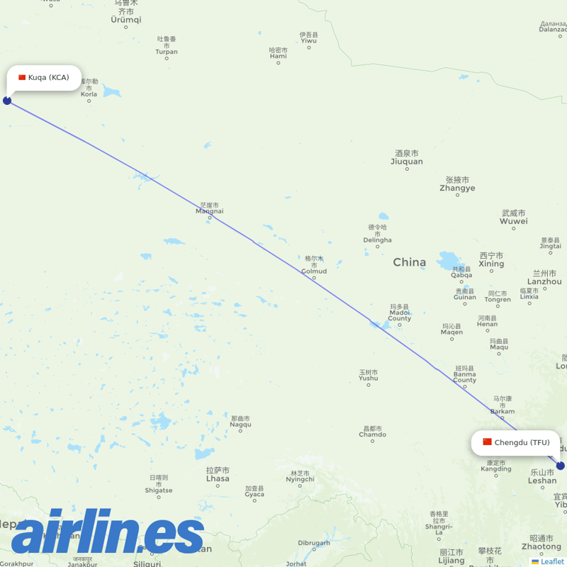 Air China from Kuqa Airport destination map