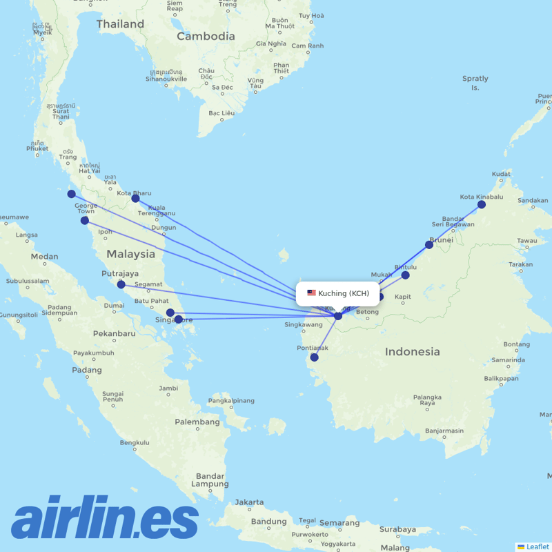 AirAsia from Kuching International destination map