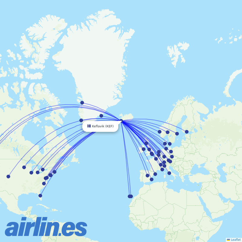 Icelandair from Keflavík International Airport destination map