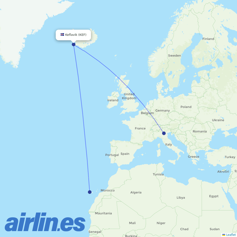 Neos from Keflavík International Airport destination map