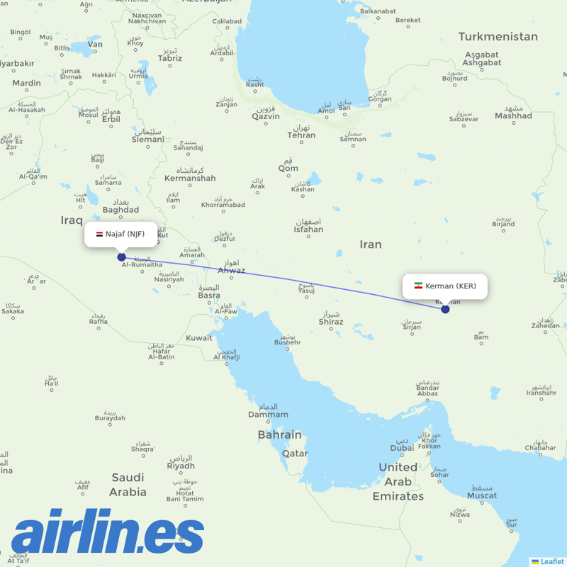 Qeshm Air from Kerman destination map