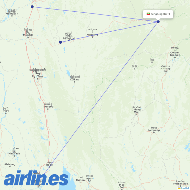 Myanmar National Airlines from Kengtung destination map