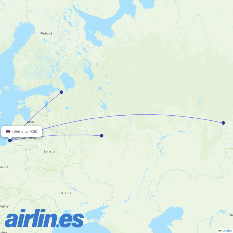 Ural Airlines from Khrabrovo destination map