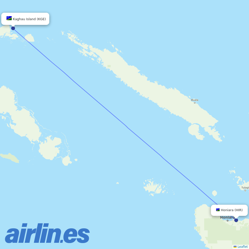 Solomon Airlines from Kaghau Island Airport destination map