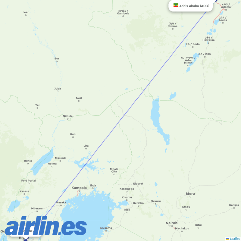 Ethiopian Airlines from Kigali International destination map