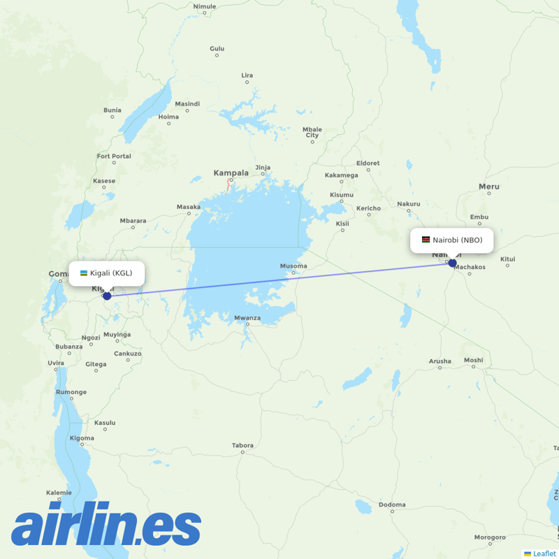Kenya Airways from Kigali International destination map