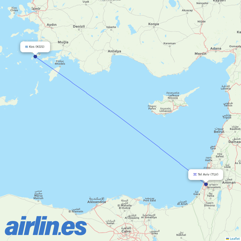 Blue Dart Aviation from Kos International Airport destination map