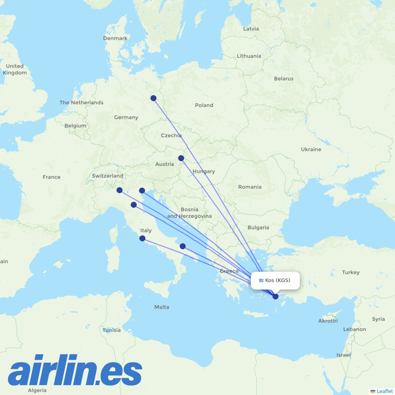 Ryanair from Kos International Airport destination map
