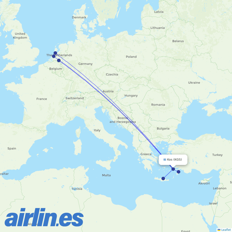 TUIfly Netherlands from Kos International Airport destination map