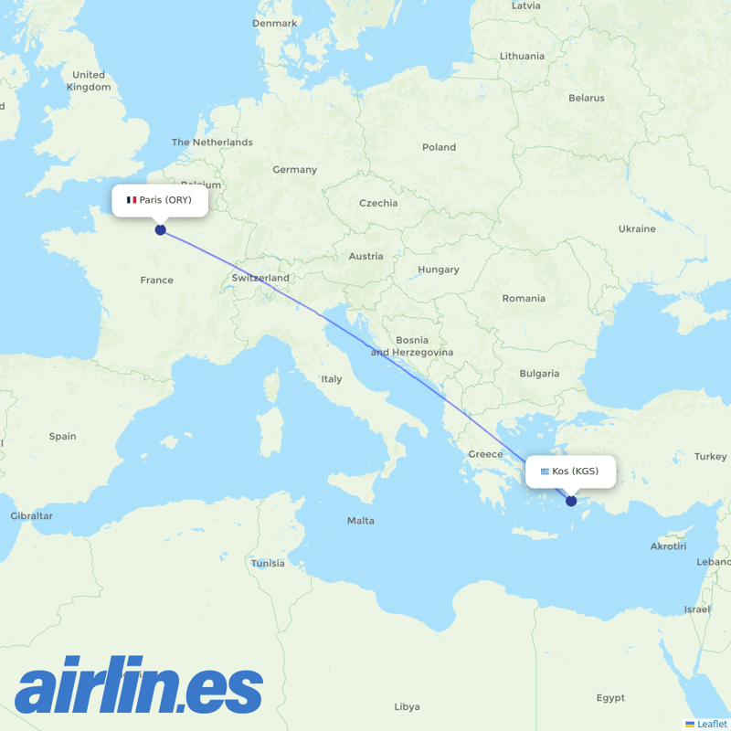 Transavia France from Kos International Airport destination map