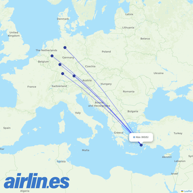 TUIfly from Kos International Airport destination map