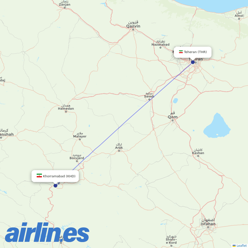 Iran Air from Khorramabad Airport destination map