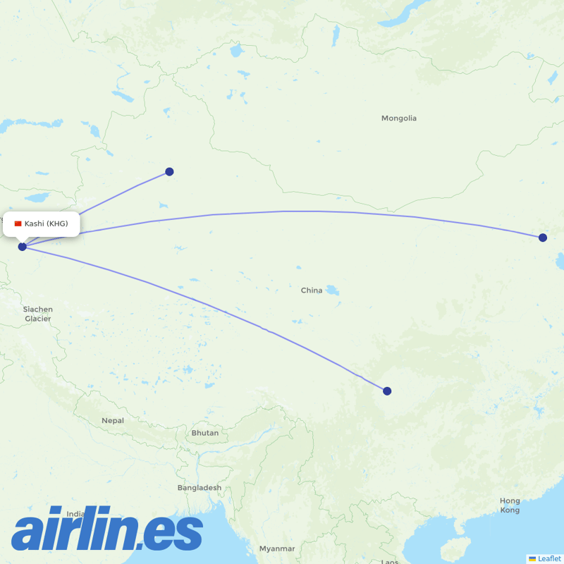 Air China from Kashi destination map
