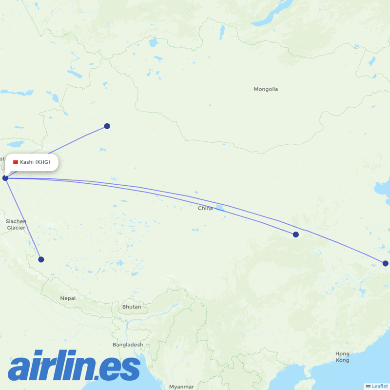 China Eastern Airlines from Kashi destination map