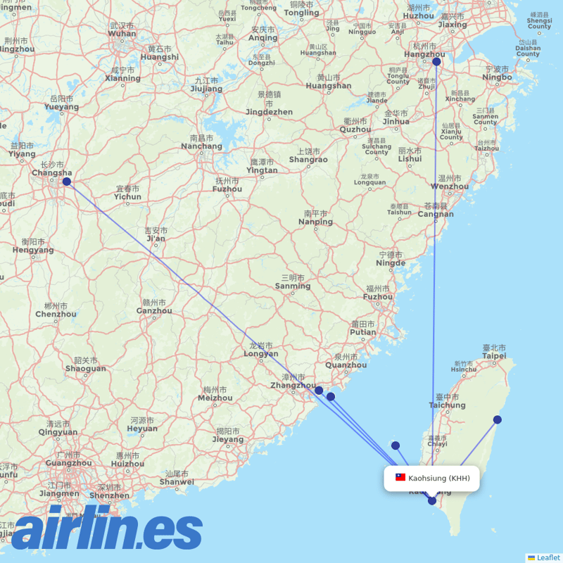 Mandarin Airlines from Kaohsiung International destination map