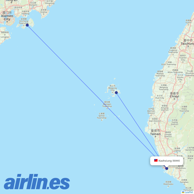 UNI Air from Kaohsiung International destination map