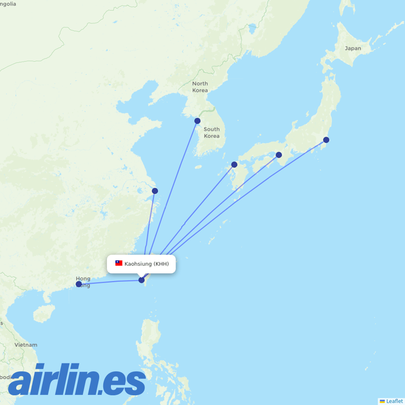 EVA Air from Kaohsiung International destination map