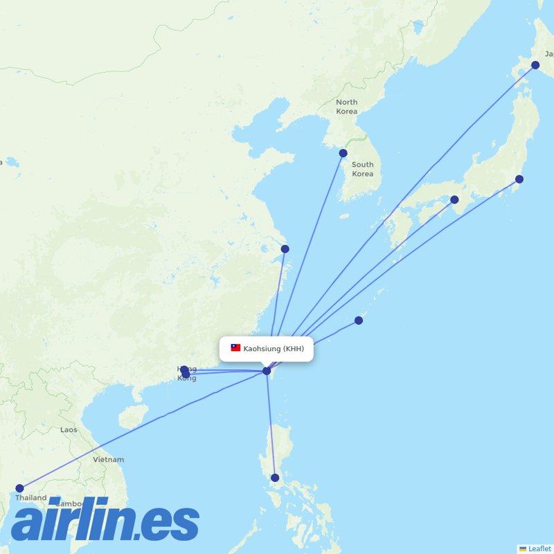 China Airlines from Kaohsiung International destination map