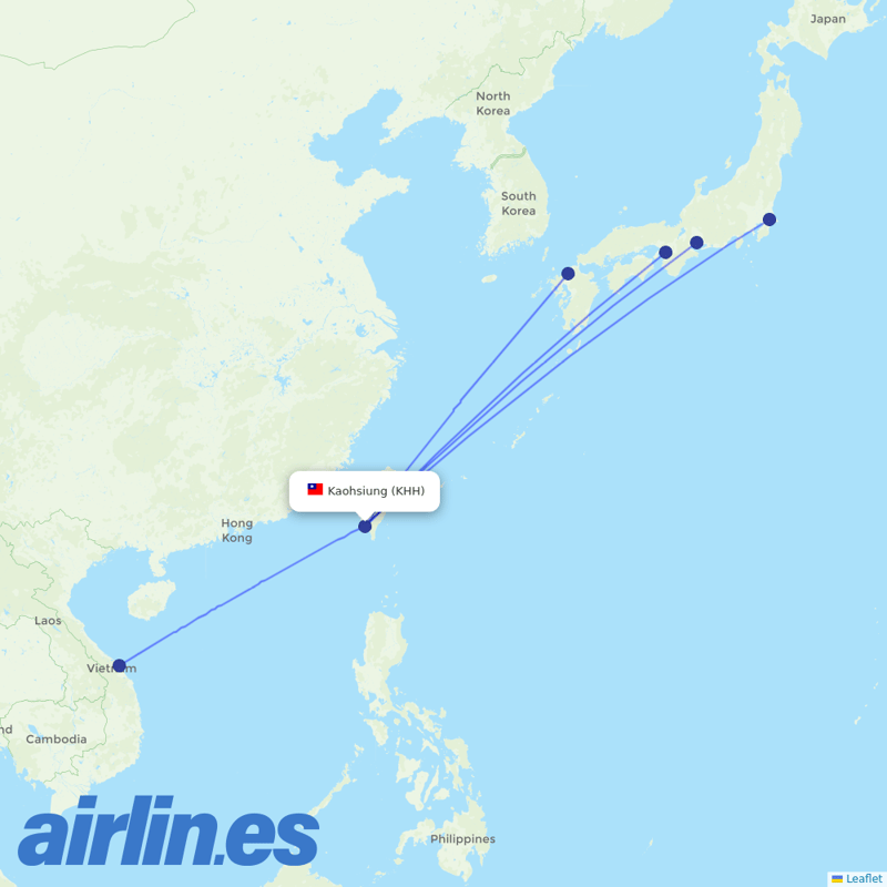 Tigerair Taiwan from Kaohsiung International destination map