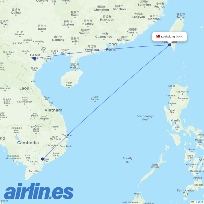 VietJet Air from Kaohsiung International destination map