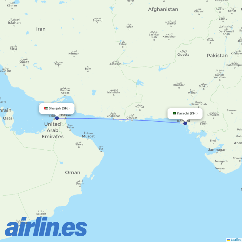 Air Arabia from Jinnah International destination map