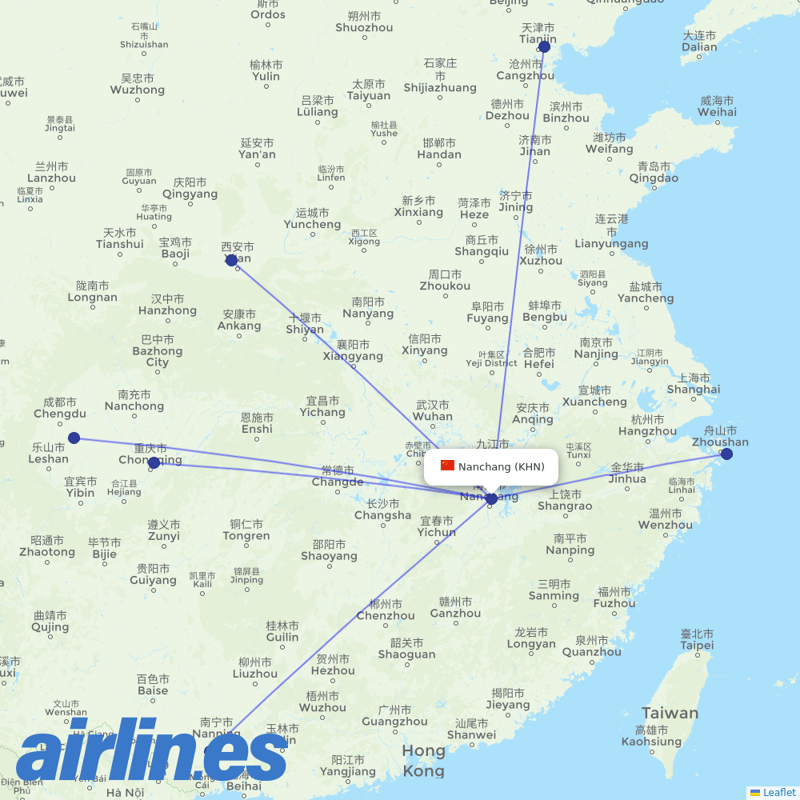 Sichuan Airlines from Nanchang Airport destination map