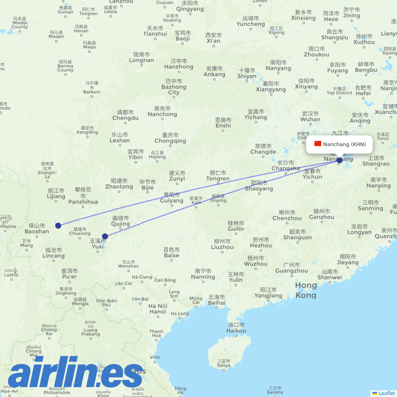 Lucky Air from Nanchang Airport destination map