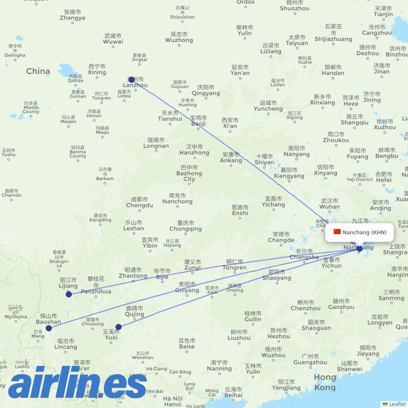 HongTu Airlines from Nanchang Airport destination map