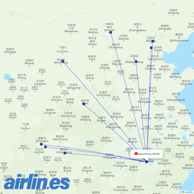Air China from Nanchang Airport destination map
