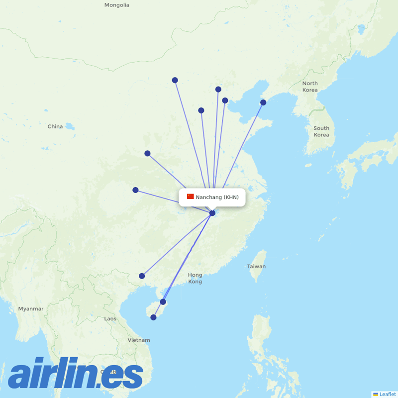 Hainan Airlines from Nanchang Airport destination map
