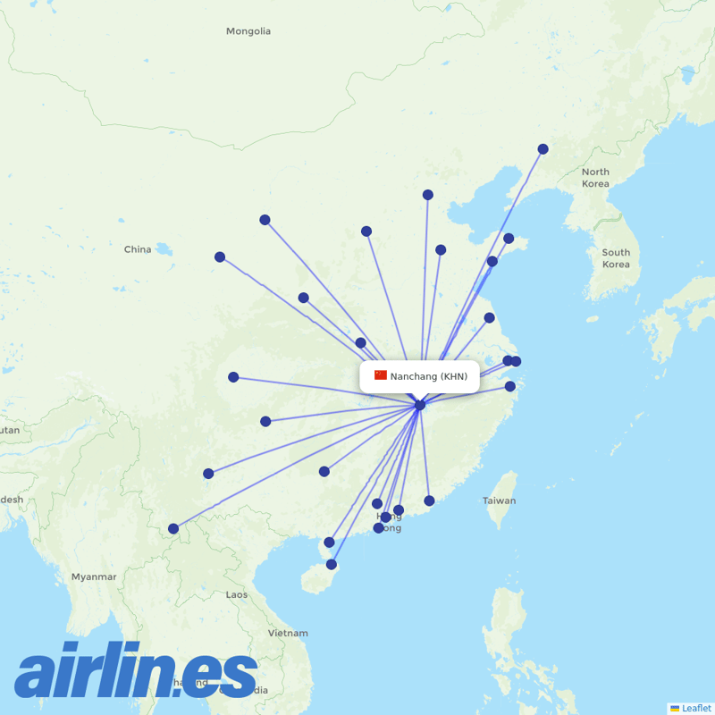 China Eastern Airlines from Nanchang Airport destination map
