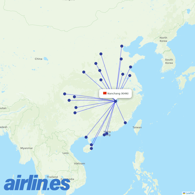 Jiangxi Airlines from Nanchang Airport destination map