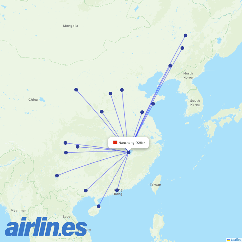 Shenzhen Airlines from Nanchang Airport destination map