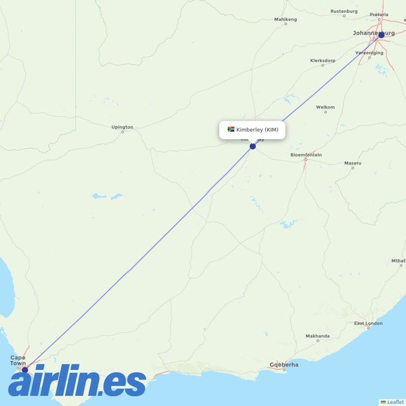 Airlink (South Africa) from Kimberley destination map