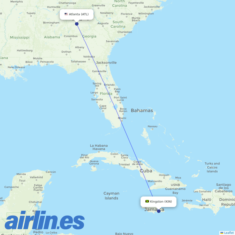 Delta Air Lines from Norman Manley International Airport destination map