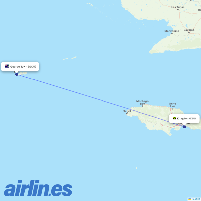 Cayman Airways from Norman Manley International Airport destination map