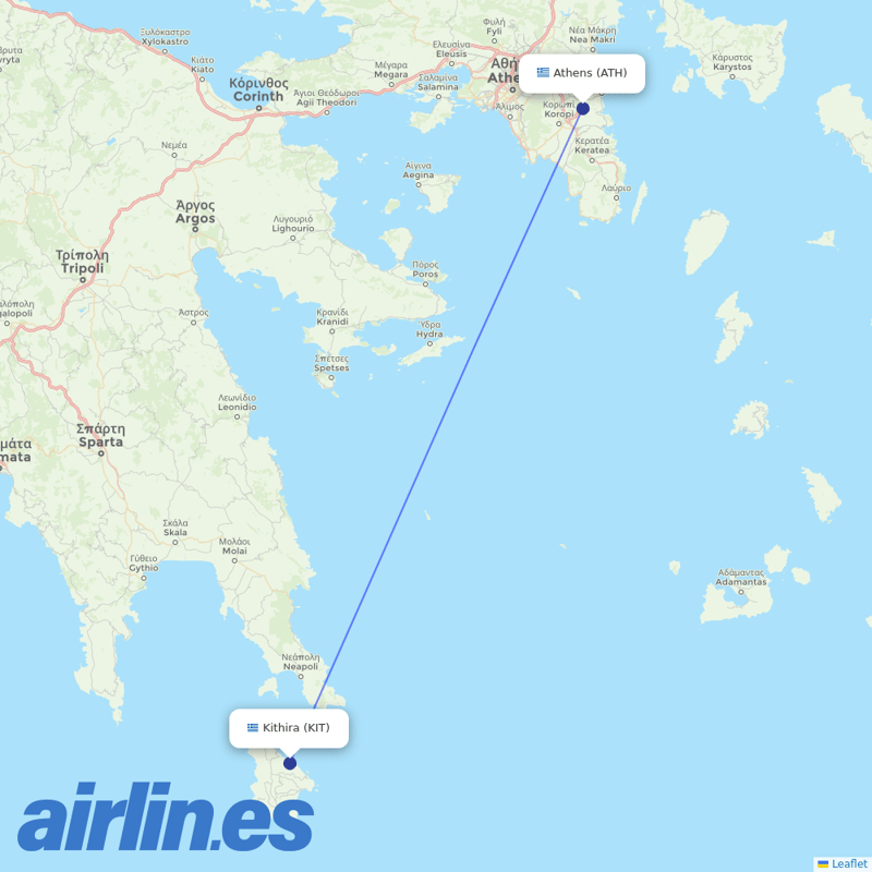 Olympic Air from Kithira destination map