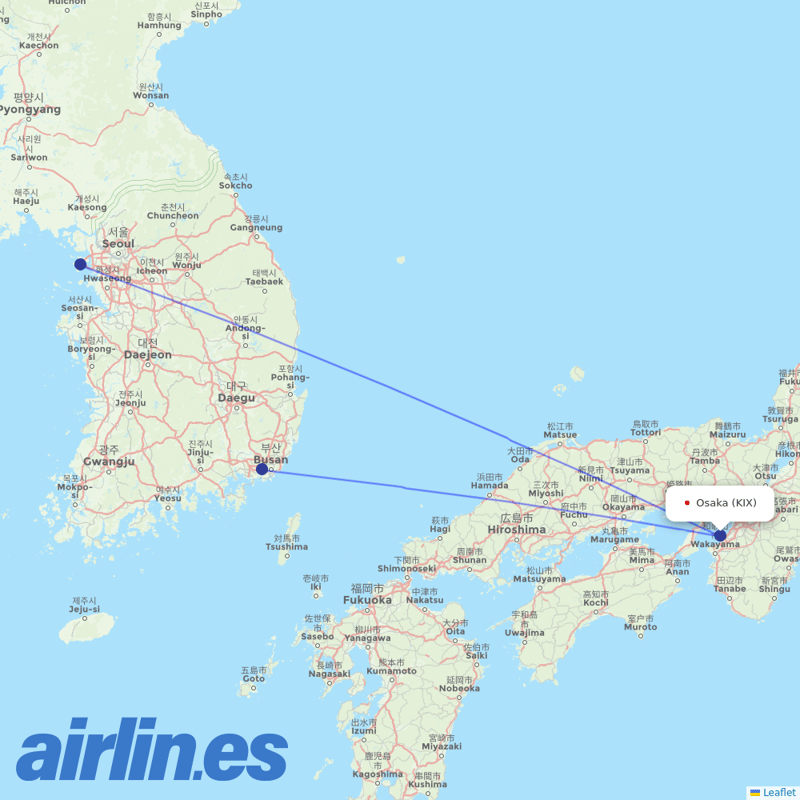 Air Busan from Kansai International Airport destination map