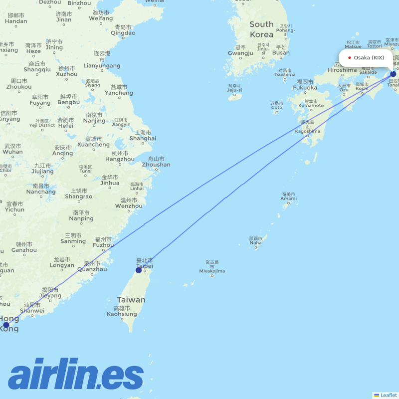 Cathay Pacific from Kansai International Airport destination map