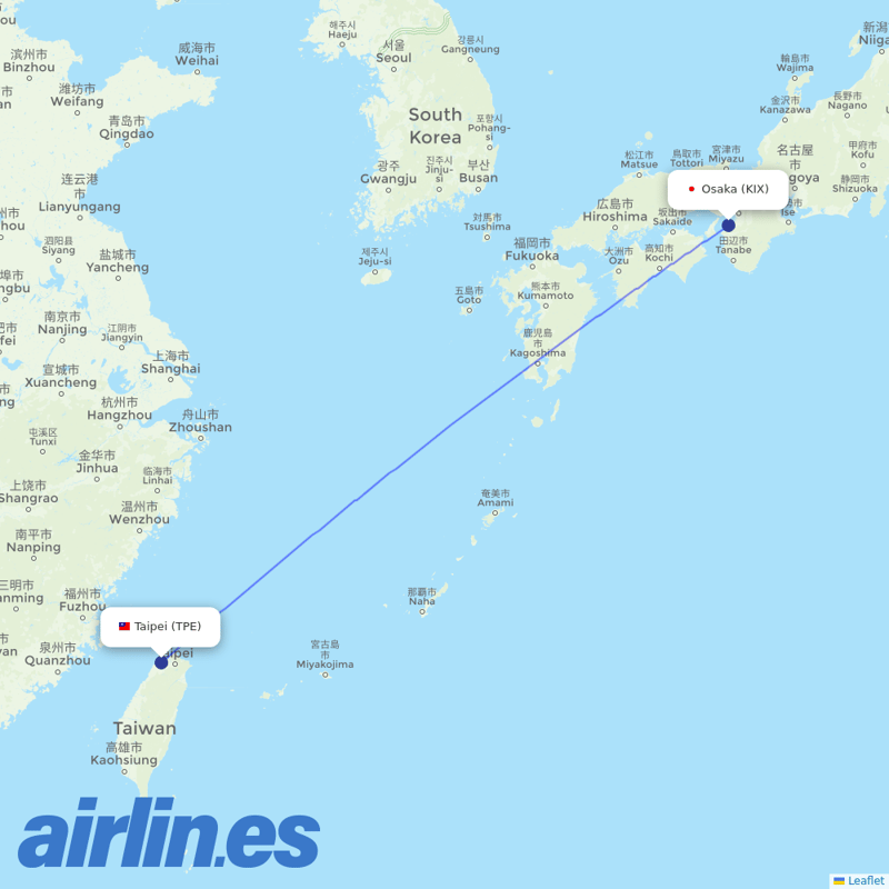 Starlux Airlines from Kansai International Airport destination map