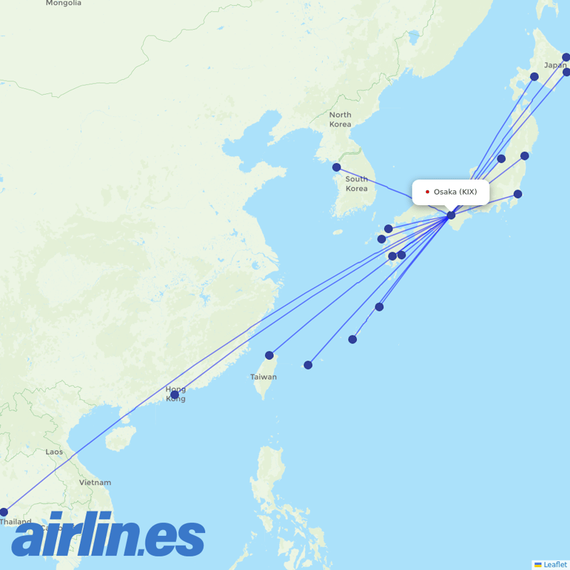 Peach Aviation from Kansai International Airport destination map