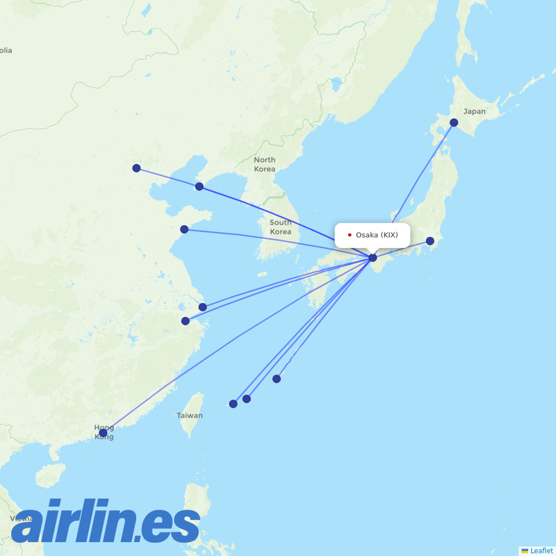 ANA from Kansai International Airport destination map