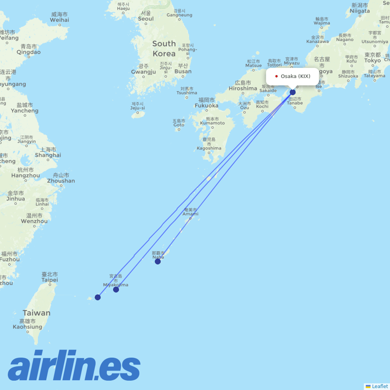 Japan Transocean Air from Kansai International Airport destination map