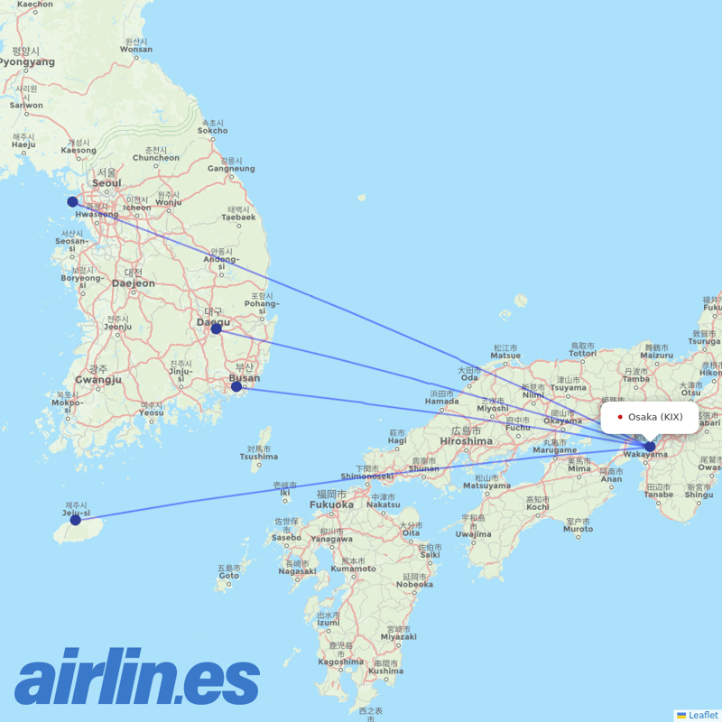 T´Way Air from Kansai International Airport destination map