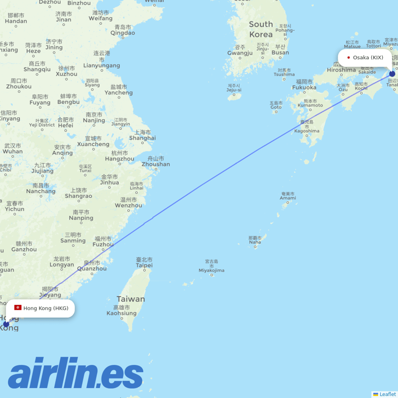 HK Express from Kansai International Airport destination map