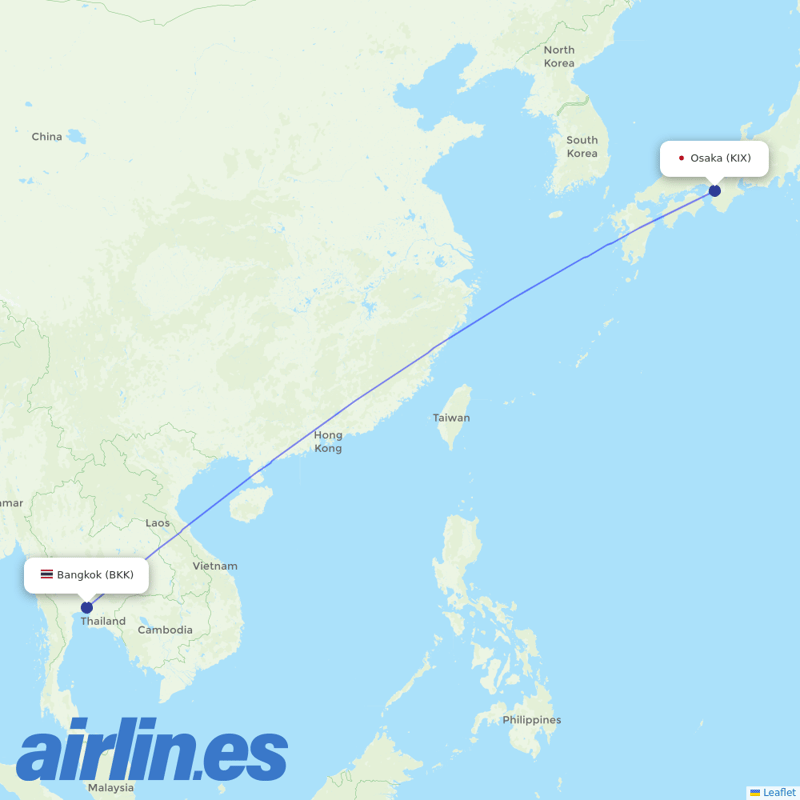 Thai AirAsia X from Kansai International Airport destination map