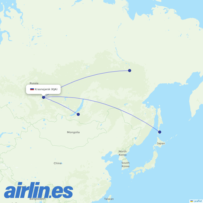 Aurora from Krasnoyarsk International Airport destination map