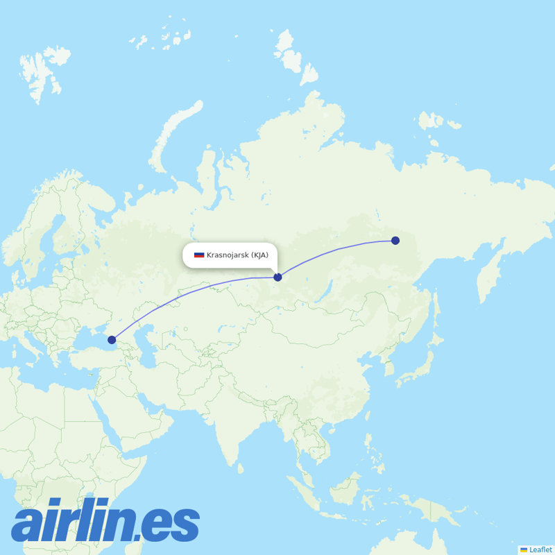 Yakutia from Krasnoyarsk International Airport destination map